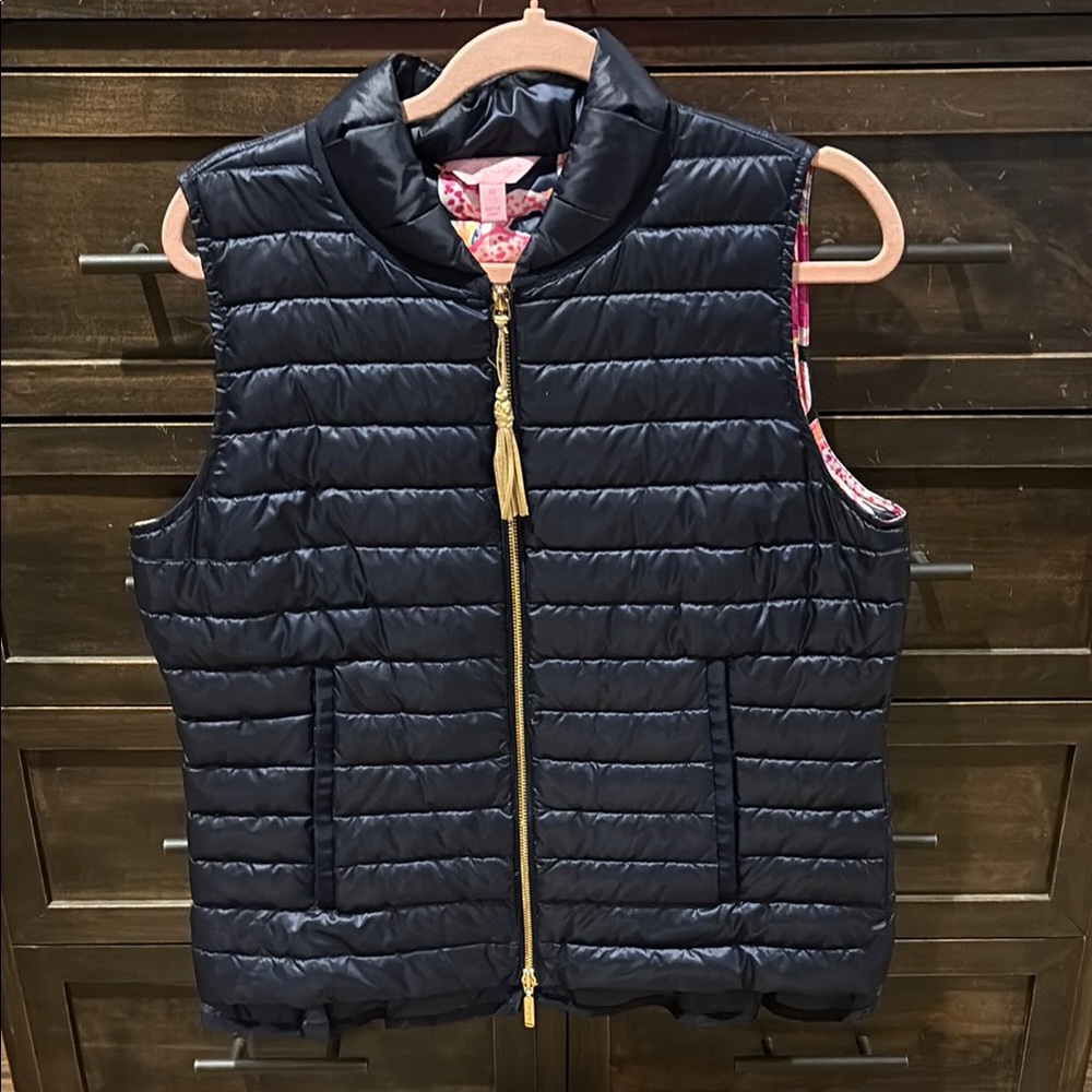 Navy Puffer Vest with Gold Zipper